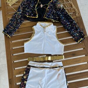 Kpop Demon Hunters Rumi’s Costume. Sequin Star Kids Costume Set - White and Gold